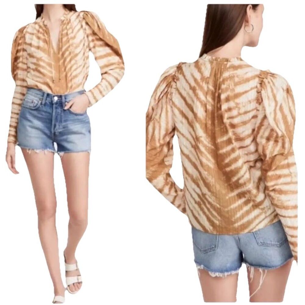 Ulla Johnson Madena Blouse Size 00 Sand Tie Dye Ruffle Boho Top